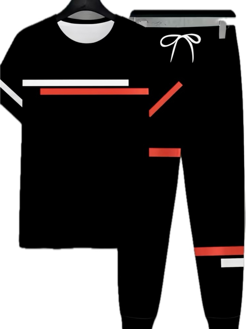 Men's Black Athletic Drawstring Shorts with Red & White Accents - Picture 2 of 9